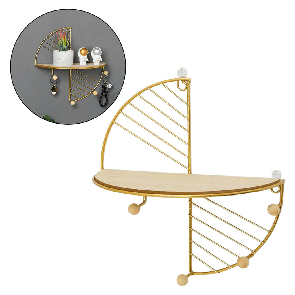 Retro Wall Shelves Storage Unit Wood Industrial Style Metal Wire Rack Golden