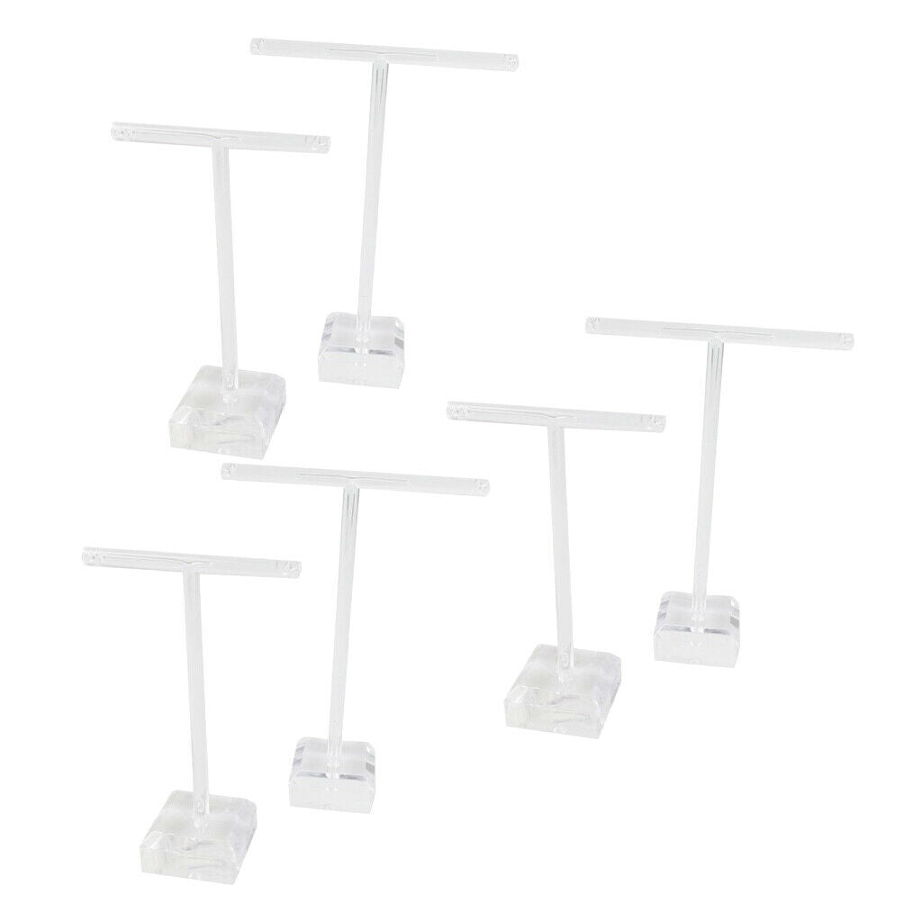 6Pcs Acrylic Earring Necklace Jewelry Display Rack T Bar Stand Holder Organizer