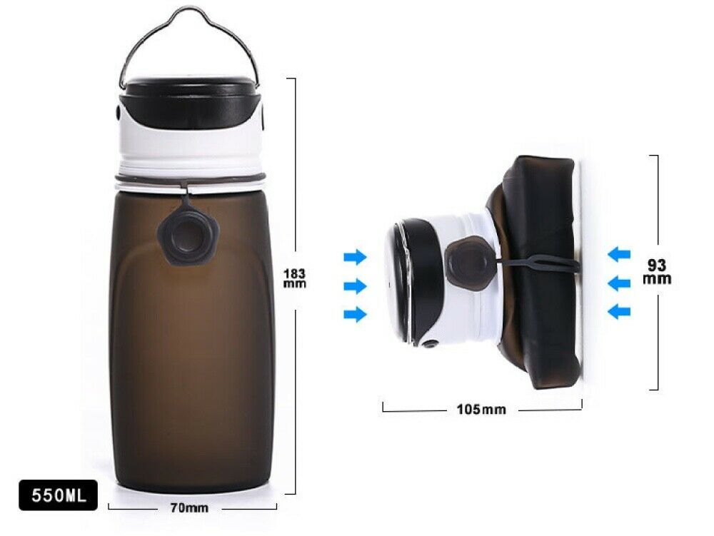 Collapsible Silicone Water Bottle Outdoor Sport Travel Hiking With Flash Light