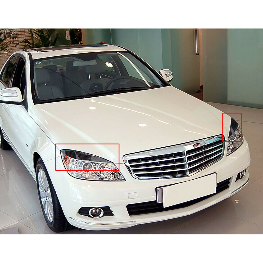 Front Headlight Cover Eyebrows Carbon Fiber fit for Benz W204 C Class 2007-2014