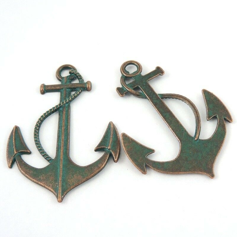 6pcs Retro Anchor Alloy Charm Patina Bracelet Pendant DIY Making Craft 55*40*2mm