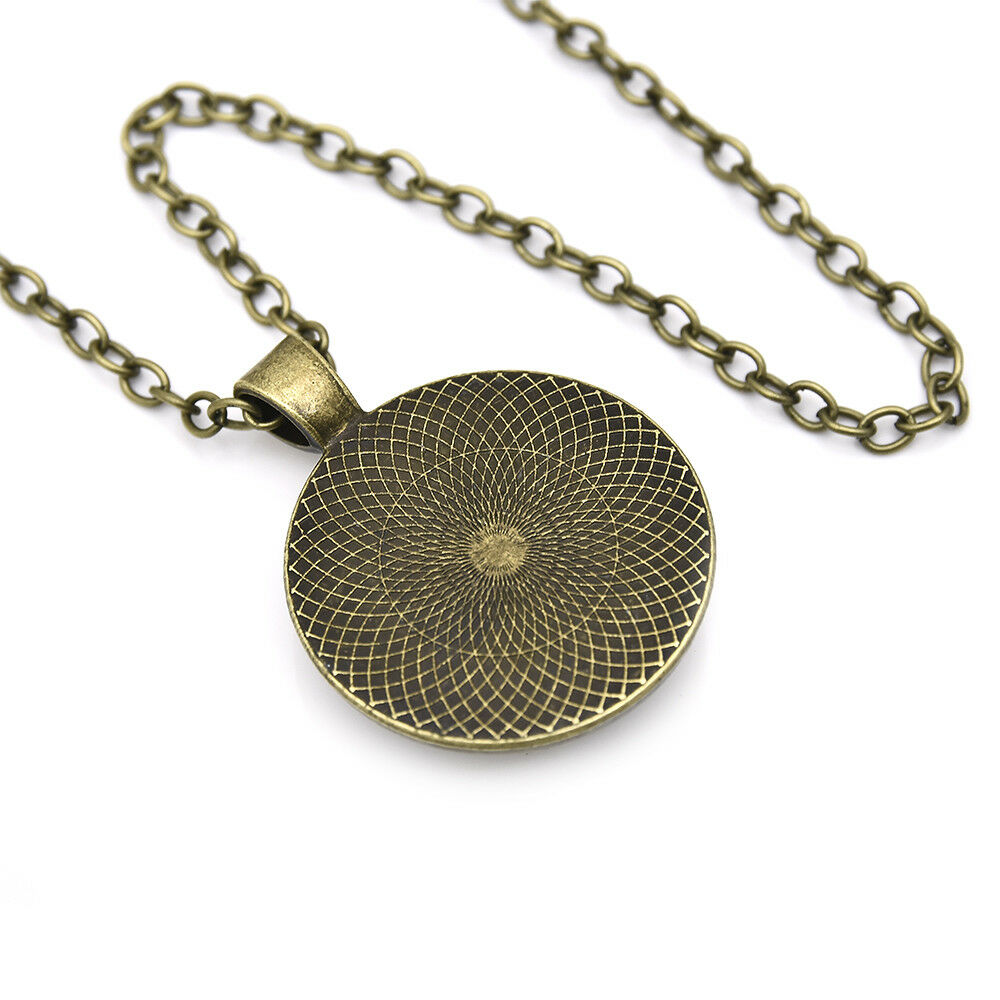 teacher's book gift Cabochon Tibetan Bronze Glass Chain Pendant Necklace CHI