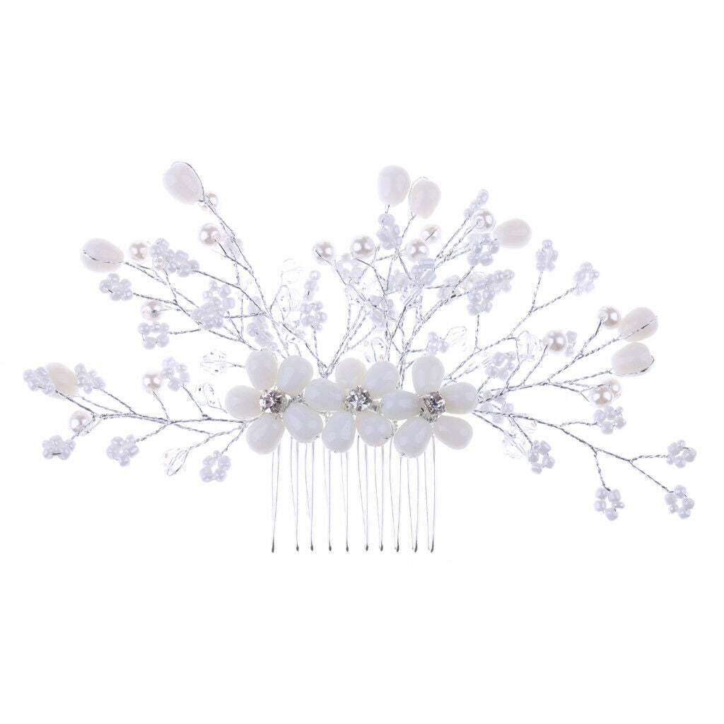 Bridal Wedding Party Flower Pearls Crystal Hair Comb Hair Jewelry Costume