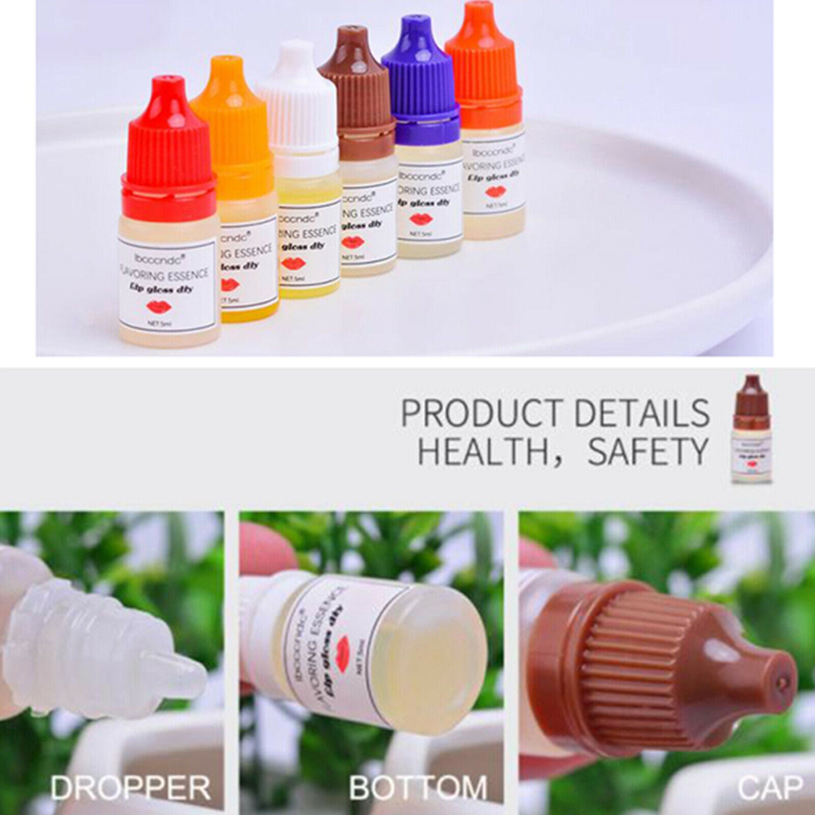 6Pcs Flavoring Essence for Handmade Cosmetic Lip Gloss Base Essential Oils 5ml