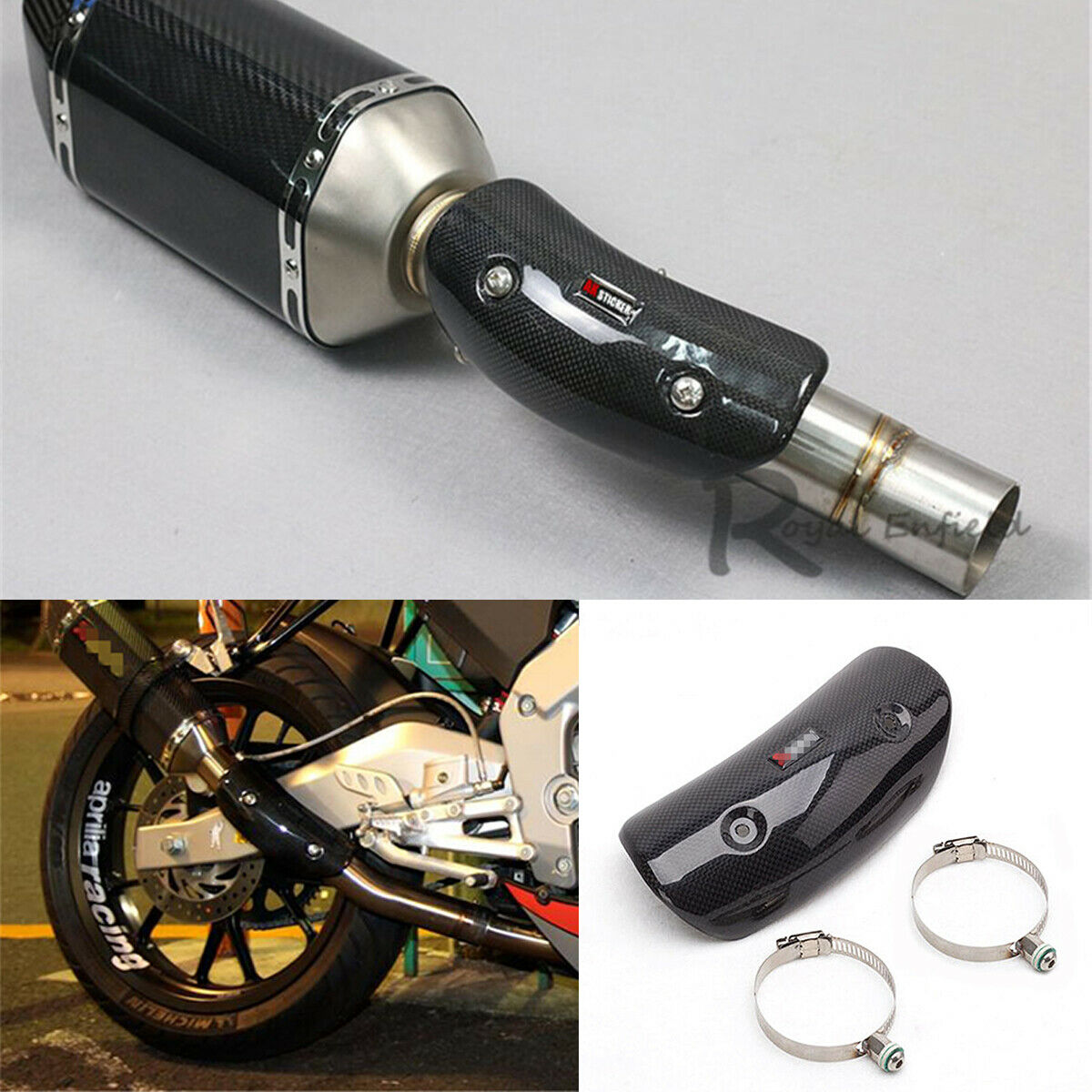 Motorcycle Exhaust Middle Link Pipe Real Carbon Fiber Muffler Heat Shield Cover