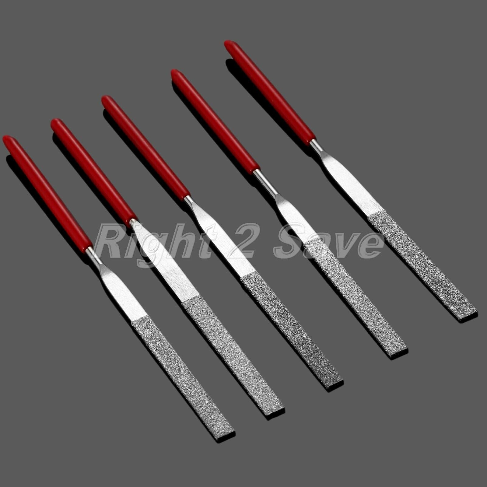 1Pc Red Plastic Handle Metal Stone Grinding Flat Diamond Needle File 3mmx140mm