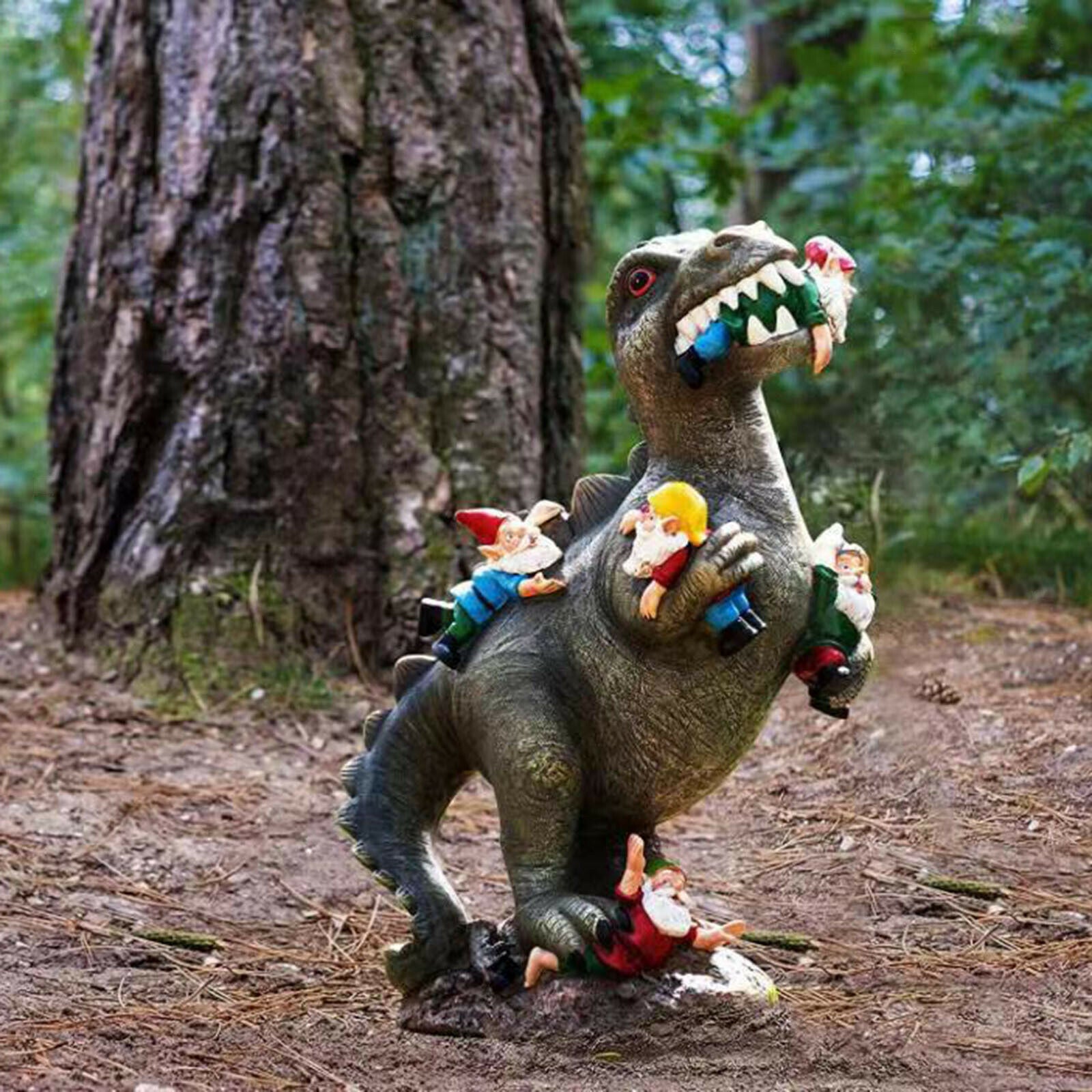 Garden Statue Dinosaur Gnome Sculpture Home Yard Backyard Indoor Decor