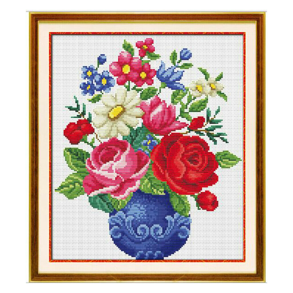 Stamped Cross Stitch Kits - Flower Vase Pattern 11CT Embroidery Needlecrafts