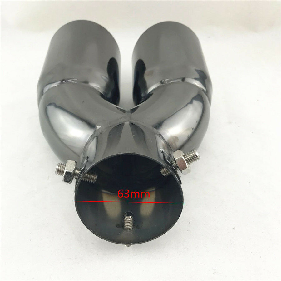 Titan Black Round Curved Dual Exhaust Tip 2.5" Inlet Angled Muffler Tail Pipe