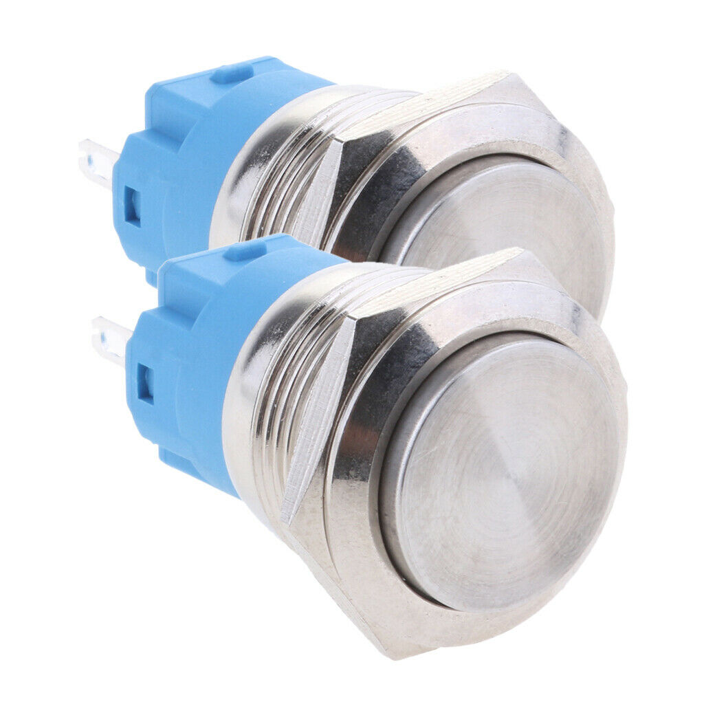 2x Waterproof Push Button Switch, 27mm Stainless Steel Pushbutton Switch LED