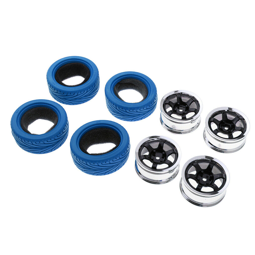 4pcs RC Vehicle Wheels Tires Rims Set 12mm Hex for 1/10 On Road Car HSP Blue