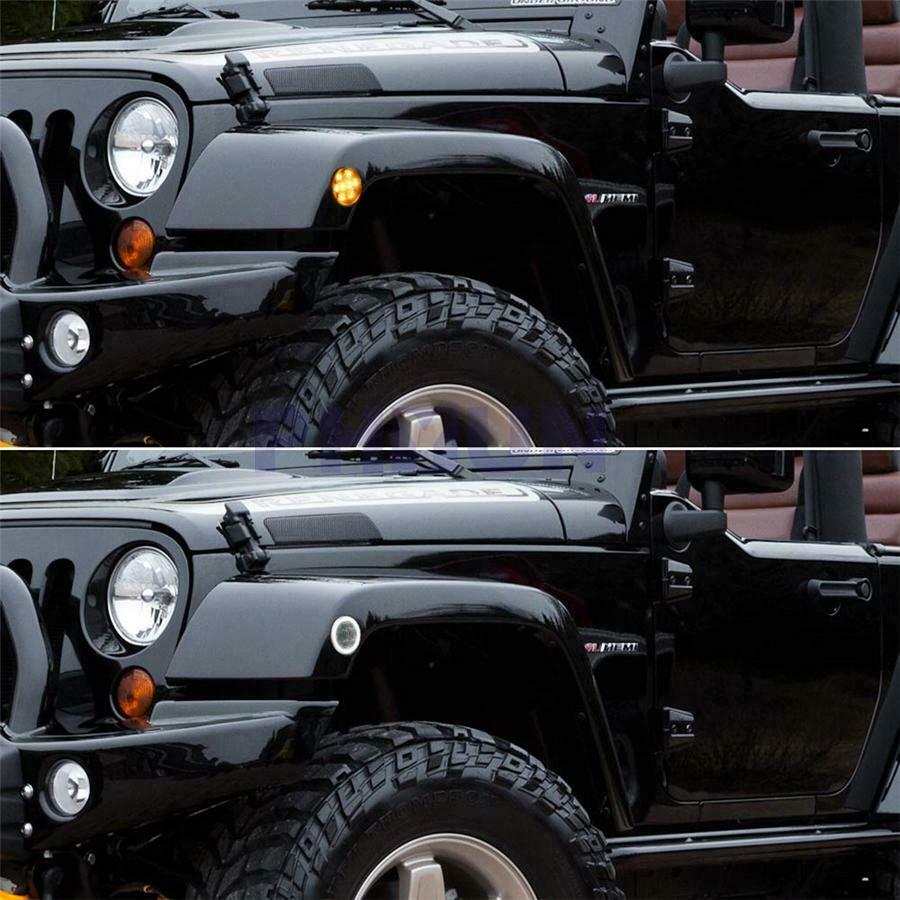 2x Car Front Fender Side Marker Light w/Halo Ring DRL For Jeep Wrangler JK 07-17