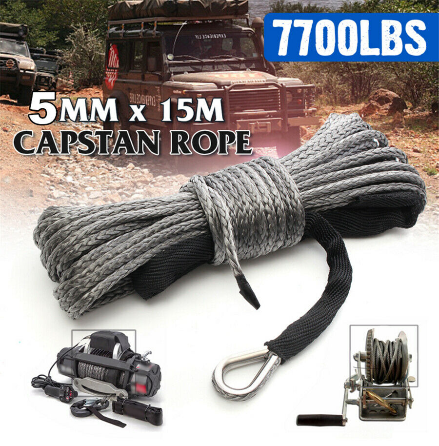 Gray 3/16'' x 50' 7700LBs Synthetic Winch Line Cable Rope with Sleeve ATV UTV