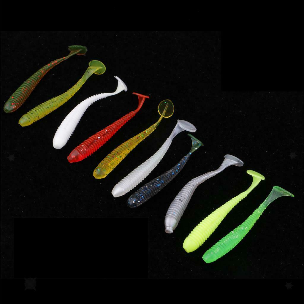 10pcs Lifelike T Tail Soft Worm Fishing Lures Grub Jig Head Baits Earthworm