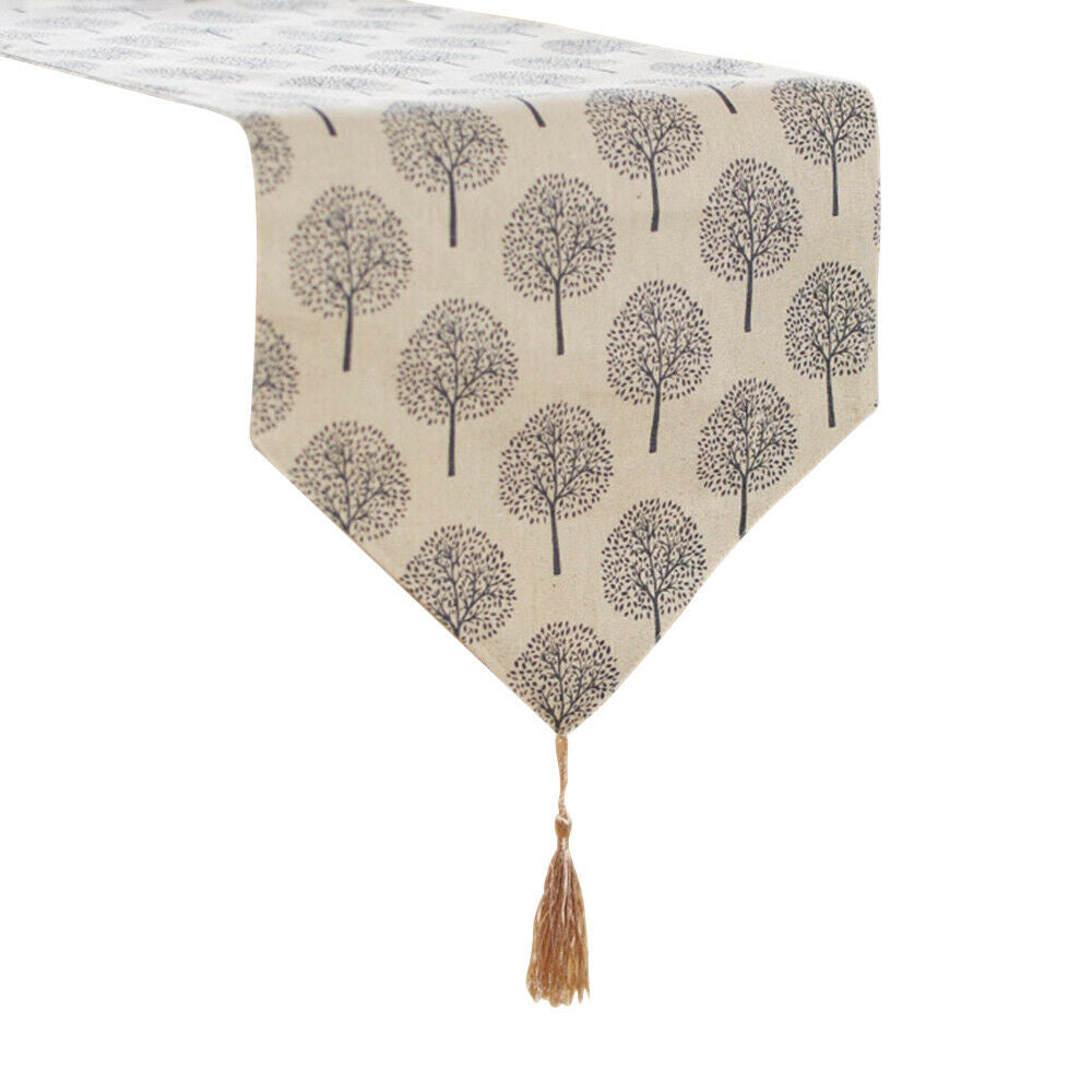12 Inch By 72 Inch Rustic Tree Table Runner Cotton Linen Pattern Washable FlK5P6