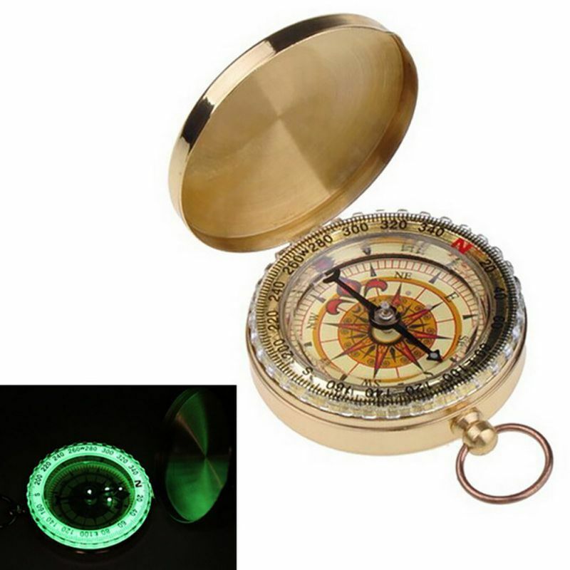 Luminous Camping Hiking Pocket Brass Golden Compass Portable Compass