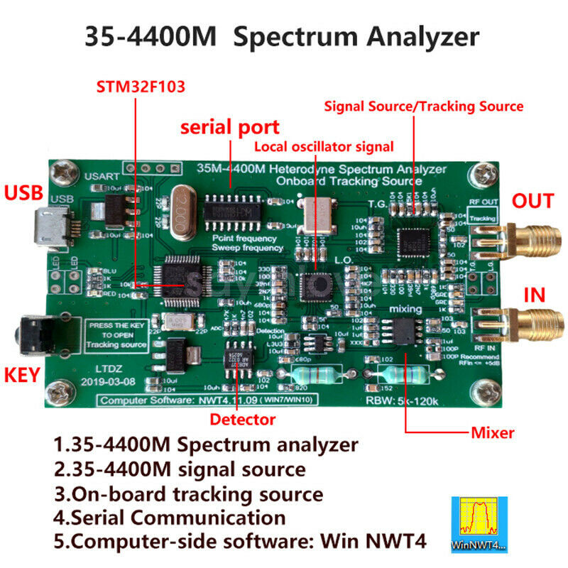 New USB Spectrum Analyzer 35-4400MHz Spectrum Signal Generator Tracking Source