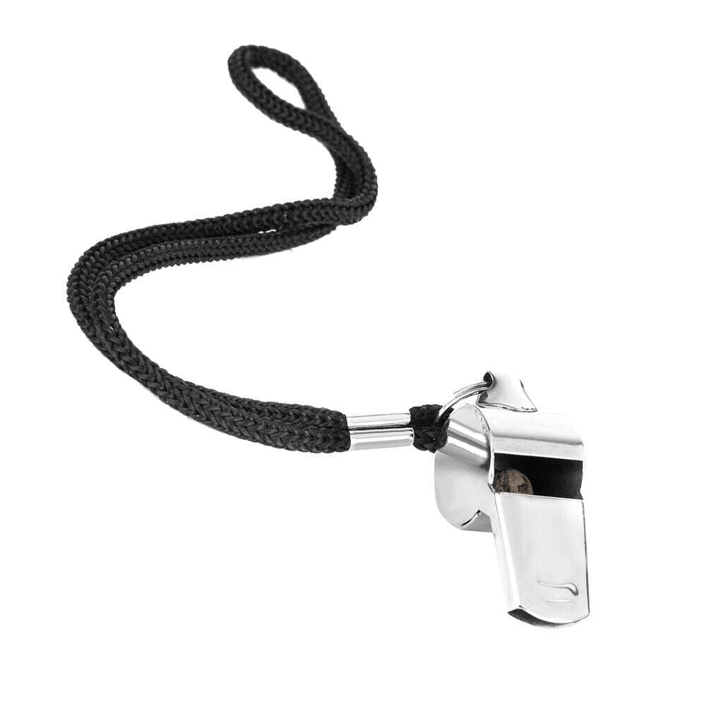 Outdoor Sports Football Rugby Hockey Referee Metal Whistle w Neck/Wrist Cord