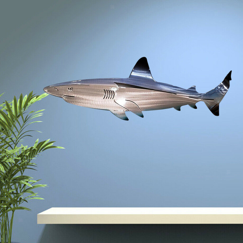 2Pcs Coastal Small Metal Shark Wall Decor Art Ocean Fish Hanging Sculpture