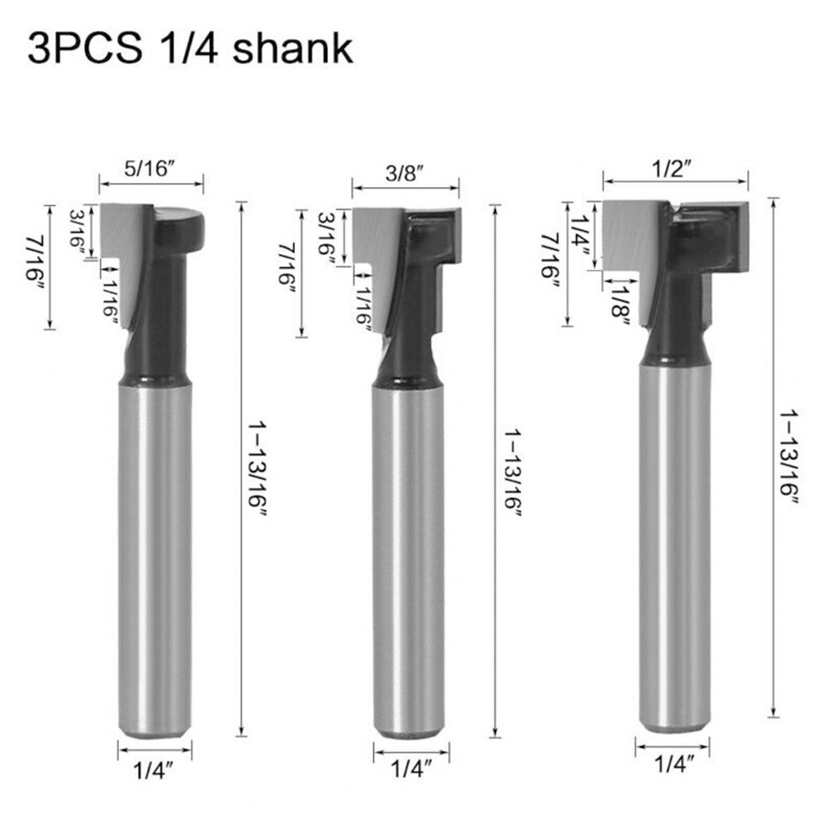 3 pcs T-slot cutter profile cutter 8mm 1/4 wood slot cutter cutter shank