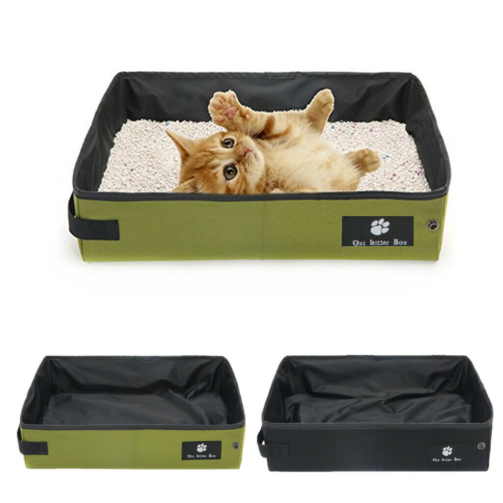 Pet Cat Litter Waterproof Box Kitty Toilet Seat Collapsible Toilet Black S