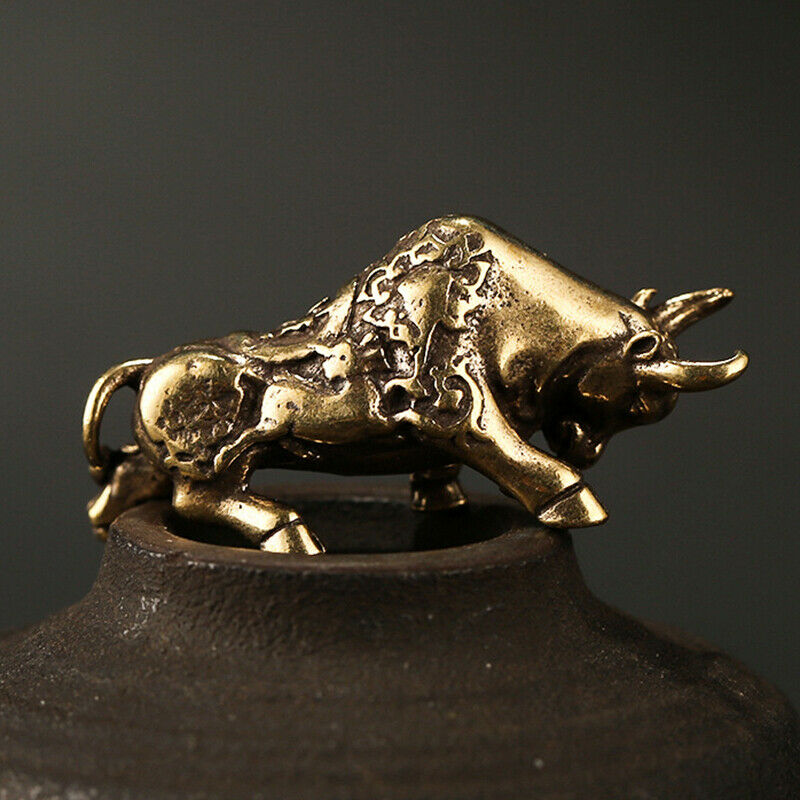 1PC Brass Animal OX Statue Ornament Chinese Ox Office Desk Decor YU H4BDAU