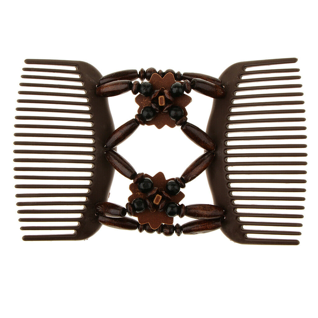 5Pack Magic Wood Beaded Combs Stylish Women Stretchy Double Hair Comb Clips Updo