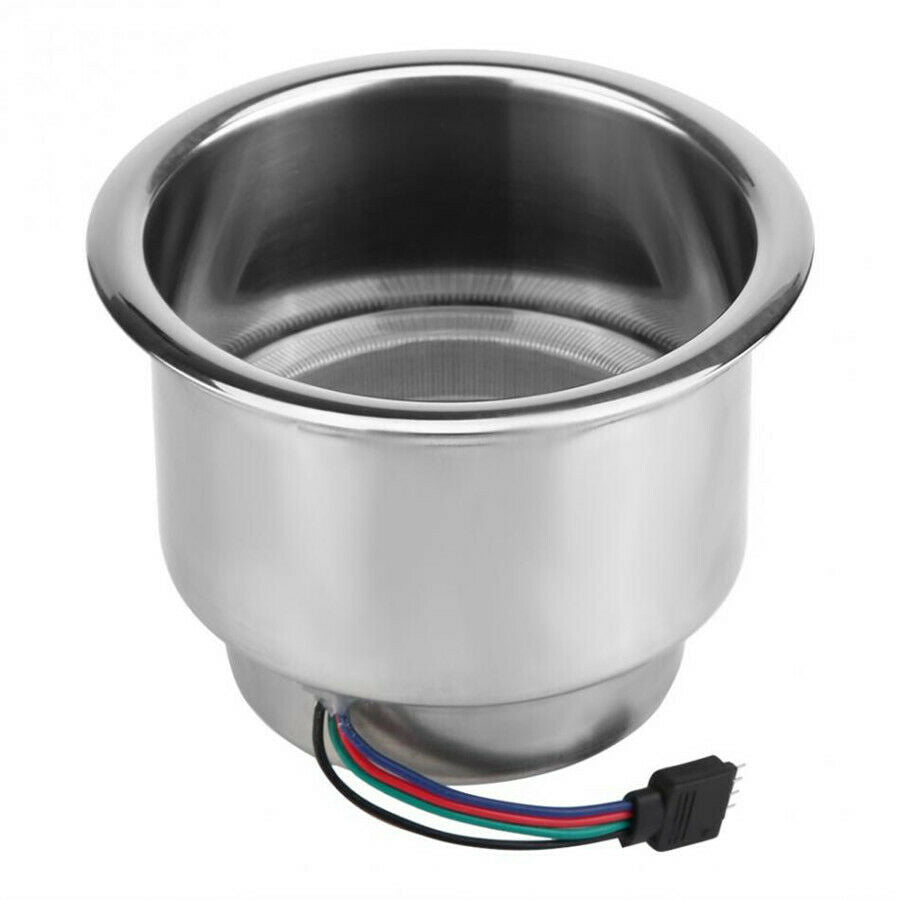 RGB 14LED Stainless Steel Cup Drink Holder + Remote Car Drain Marine Boat Truck