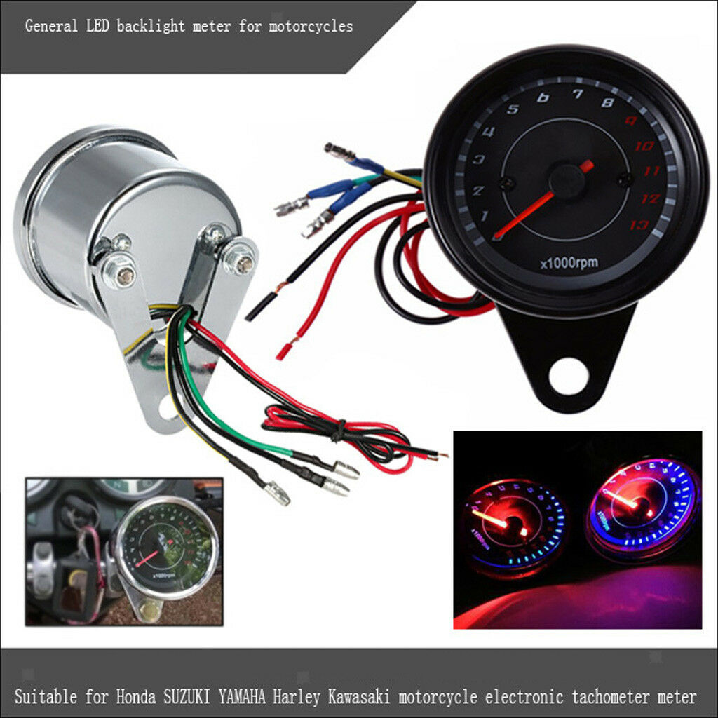 Motorcycle 13000RPM Tachometer Tacho Gauge Meter Led Backlight 12V Chrome