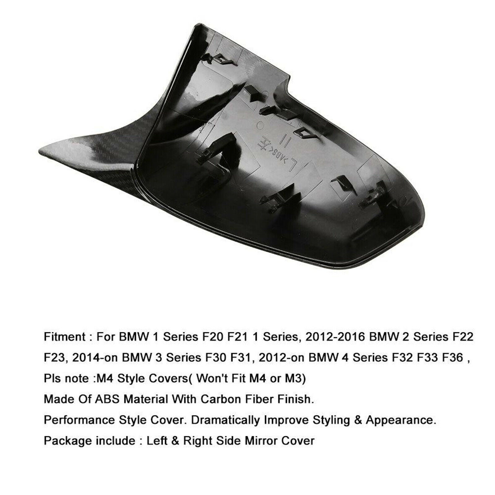 1 Pair Carbon Fiber Style Rear Mirror Cover Caps for BMW F20 F22 F30 F36 M3, ABS