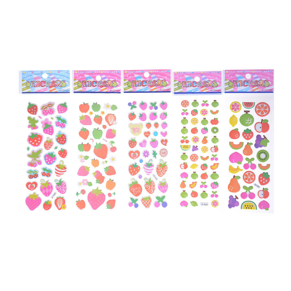 5 Sheets  Cartoon Fruits Scrapbooking Bubble Puffy Stickers Reward Kids To.l8