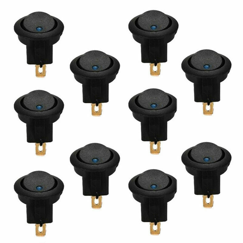 10xCar Round Rocker Dot Boat Switch 16A/12V  Blue LED Light Toggle ON/OFF Switch