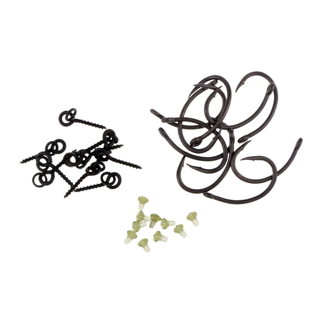 10xBait Screws with Rings + 10xHook Stops + 10xHooks Carp Fishing Chod Rigs