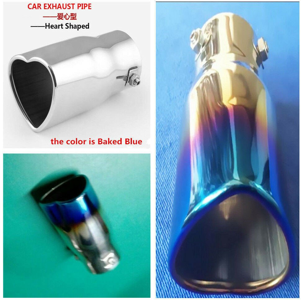 63MM Heart Shaped Baked Blue Stainless Steel Auto Car Exhaust Muffler Tailpipe