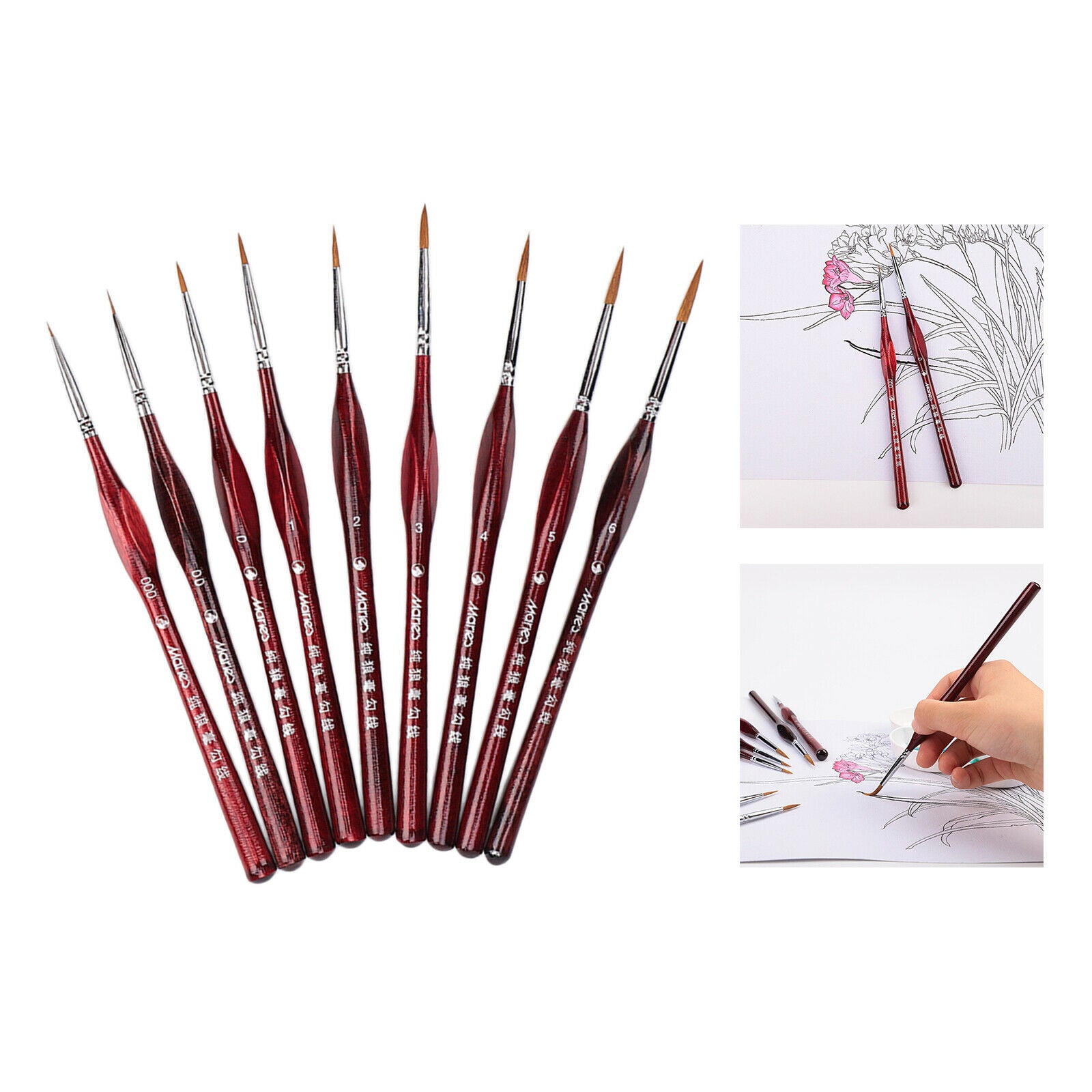 9Pcs Artist Paint Brush Wolf Hair Fine Line Drawing for Acrylic, Watercolor and