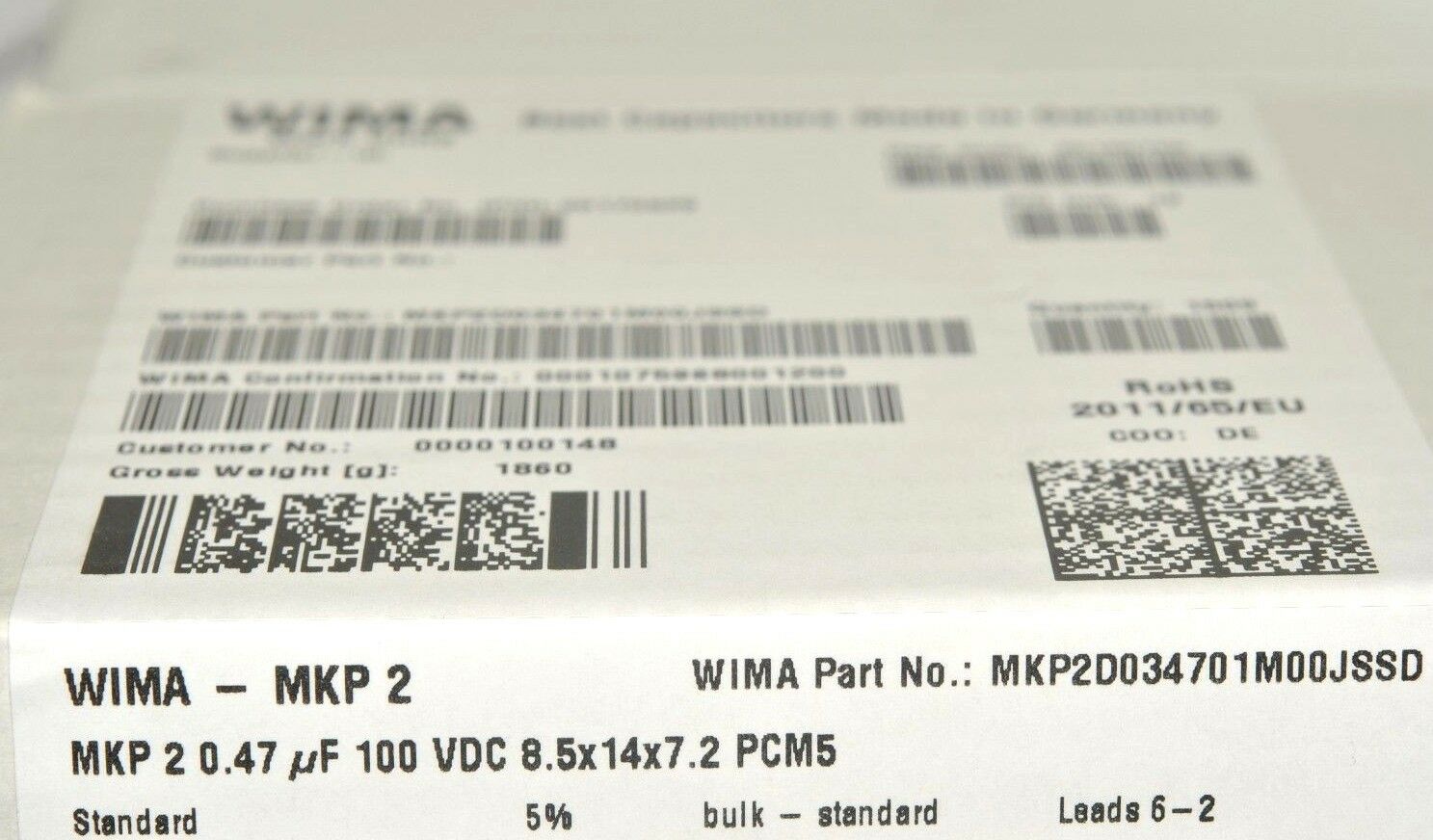 4pcs - WIMA MKP2 0.47uF (0,47µF 470nF) 100V 5% pitch:5mm Capacitor