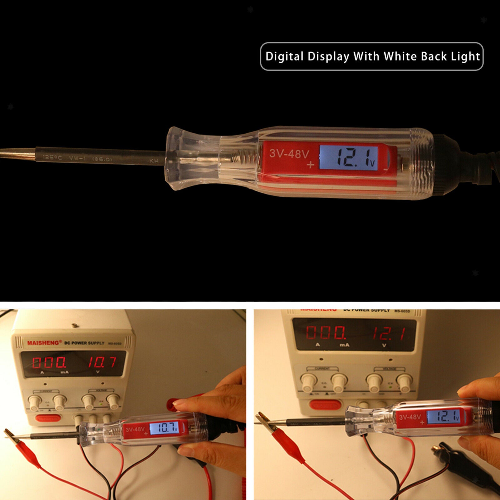 Heavy Duty 3-48V Auto LCD Circuit Tester Test Pen with Stainless Probe