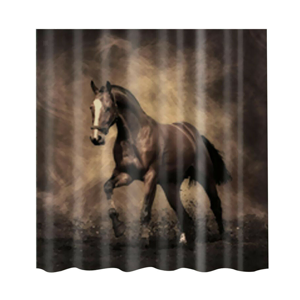 Waterproof Polyester Horse Print Shower Curtain Sheer Panel + 12pcs Hook