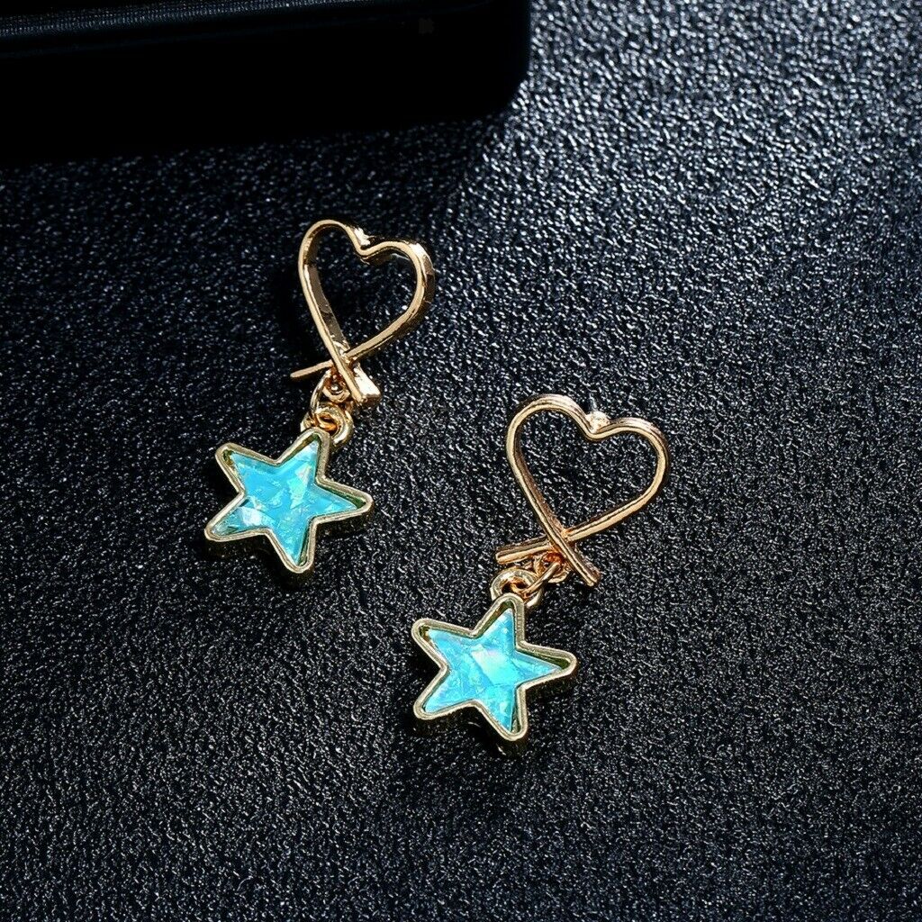 Fashion Wedding Lady Dangle Eardrop Alloy Love Heart Blue Star Ear Studs
