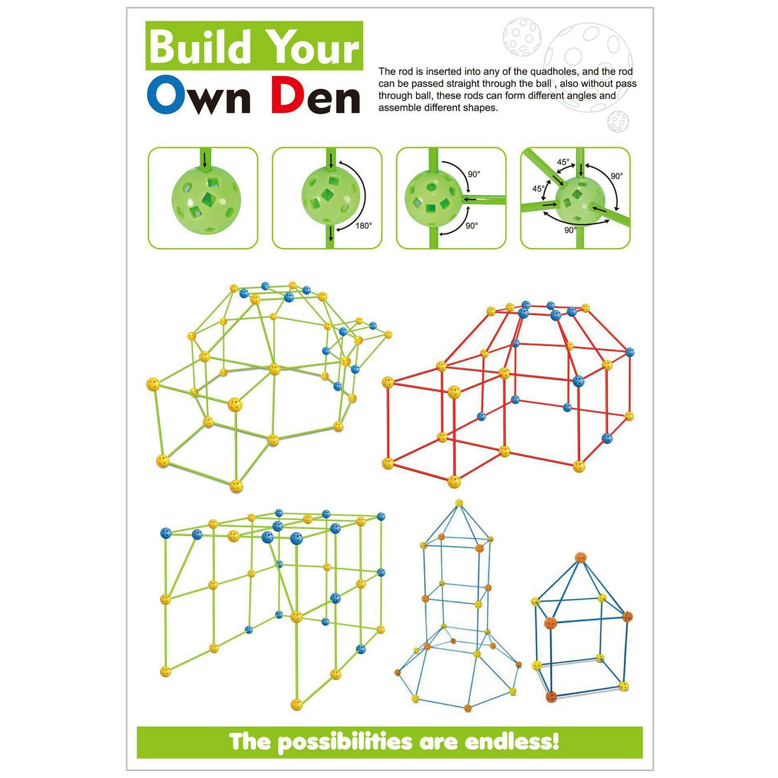 Durable Fort Building Kits Girls Construction Tunnels Play Tent Puzzle Toys