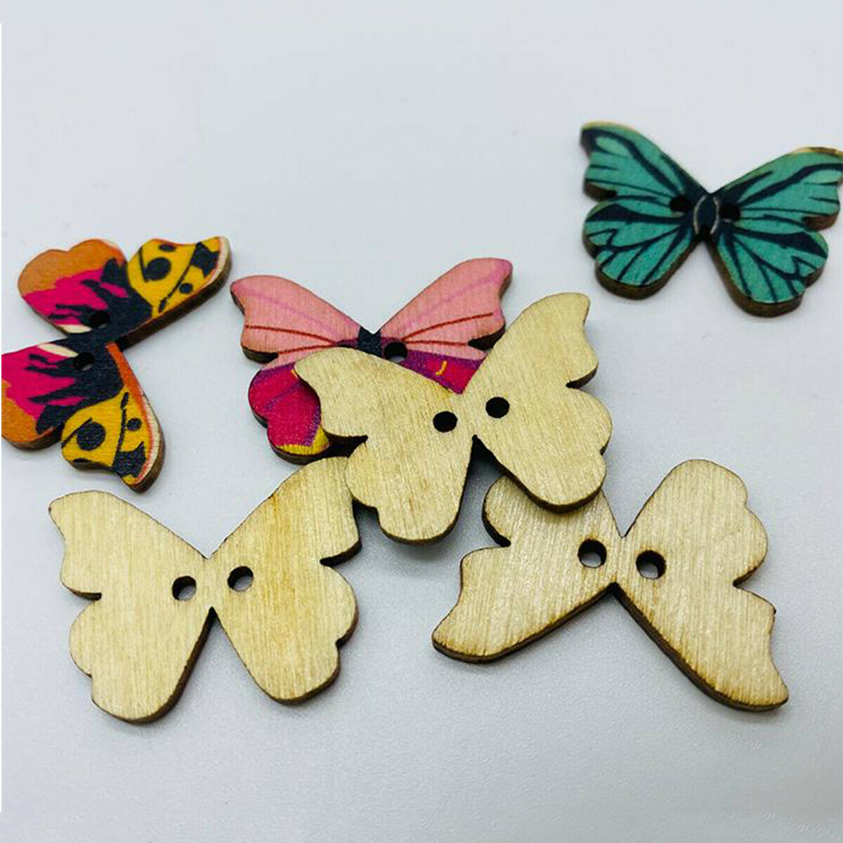 50 Pcs Mixed Butterfly Wooden Button Sewing Scrapbooking Costume DIY Decor Craft