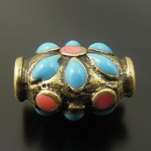Antiqued Bronze Tone Gmestone Flower Pattern Alloy Jewelry Bead Findings 10pcs
