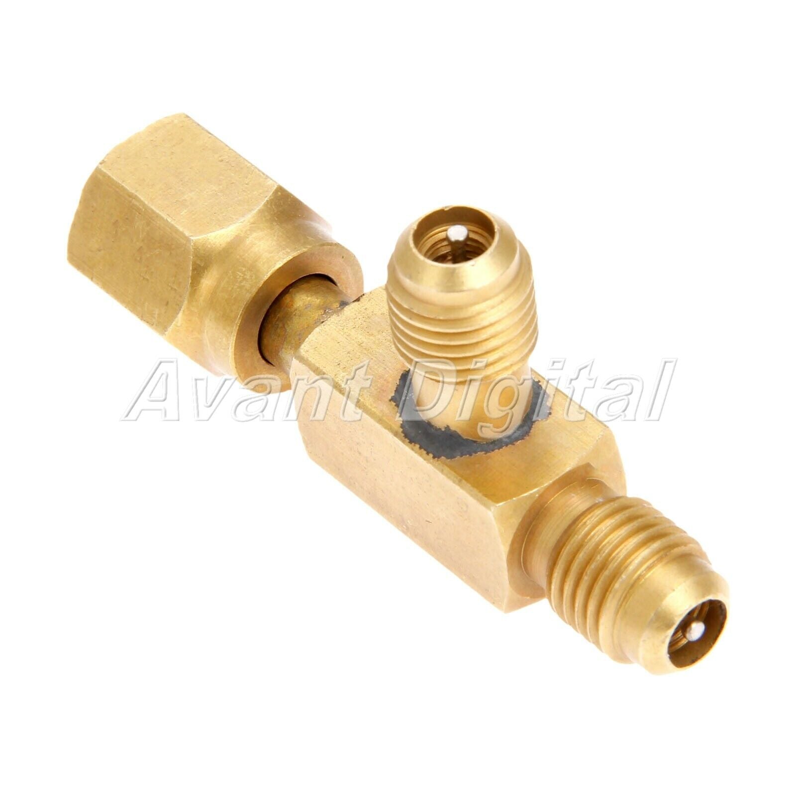 1/4" Tee Adapter Solid Brass c/w Valves Core & Seal Rings Male Flare Connector
