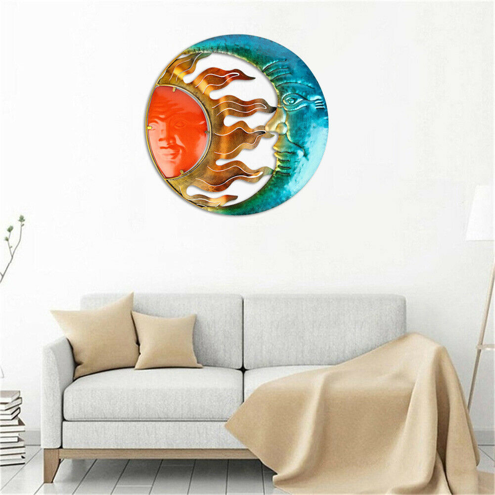 Metal Sun and Moon Stars Hanging Wall Art Sculpture Indoor Outdoor Art Decor @