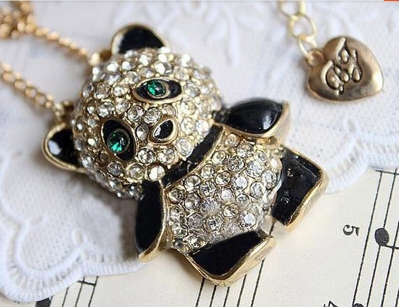 Rhinestone Crystal Panda Sweater Chain Girl Cute Animal Pendant Necklac.l8