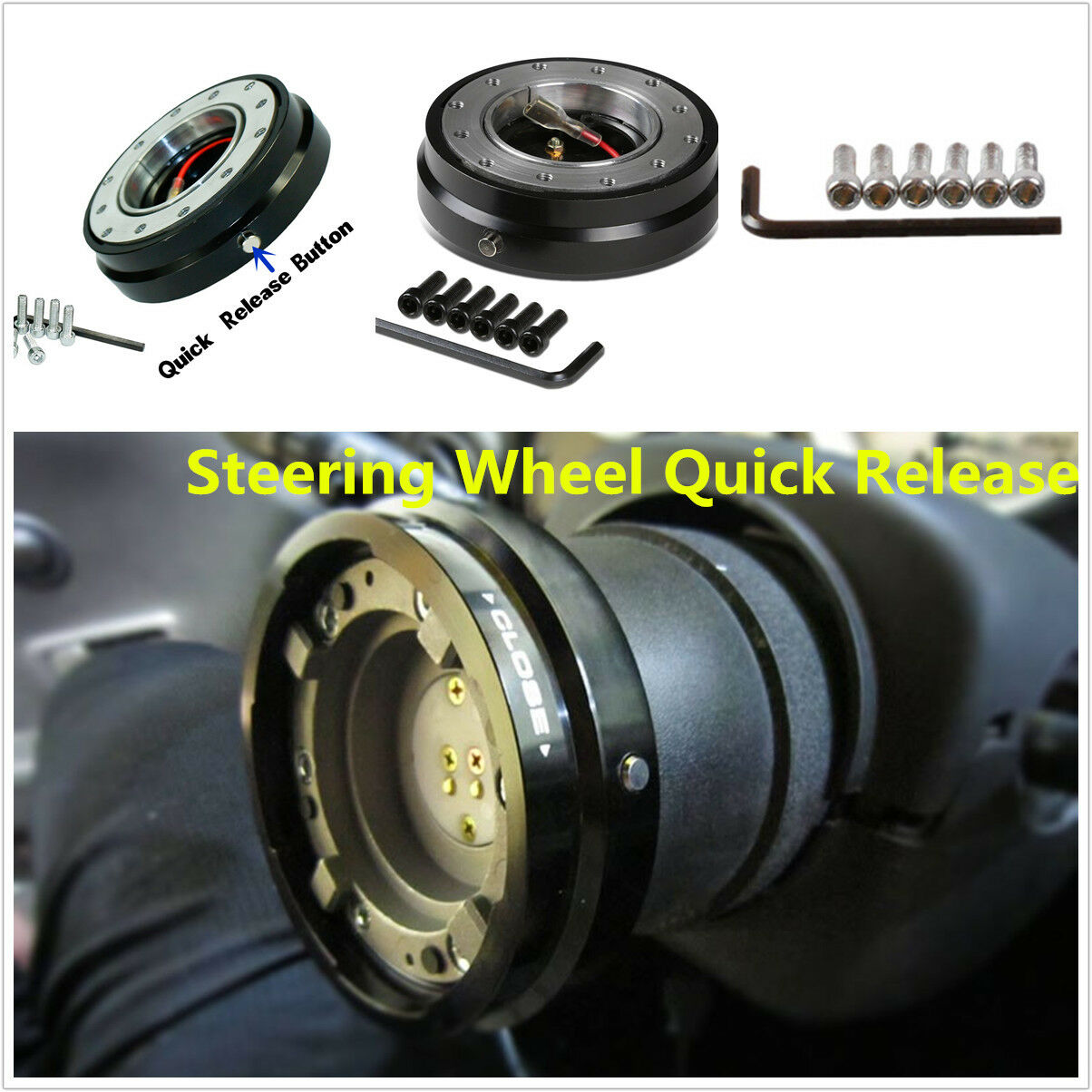 Car black Steering Wheel Quick Release Hub Adapter Snap Off Boss Kit with screws