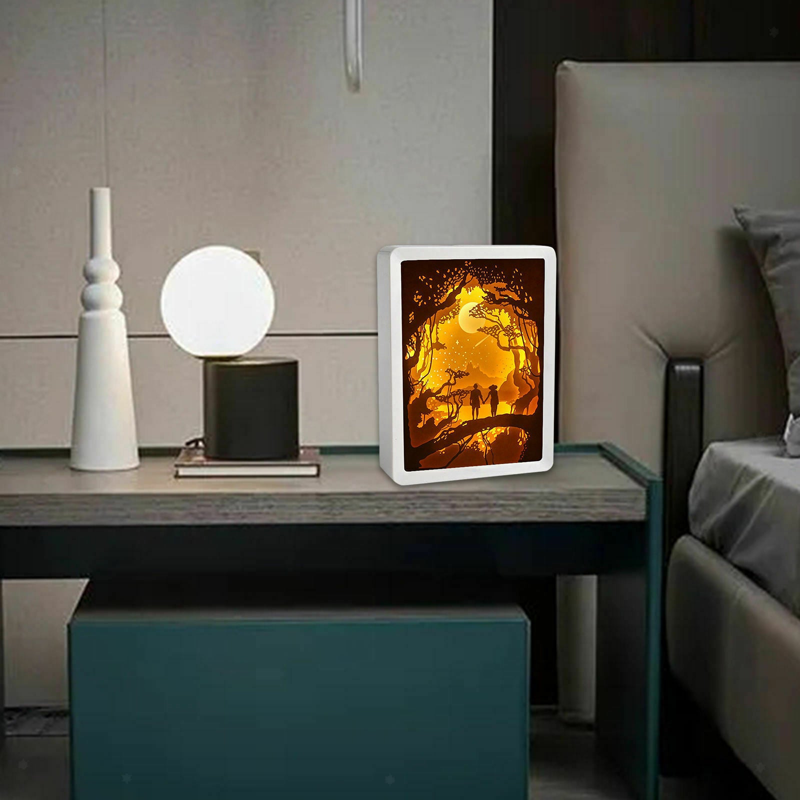Papercut Night Light Table Lamp LED Mood Desktop Lamp Valentine's Day Gift