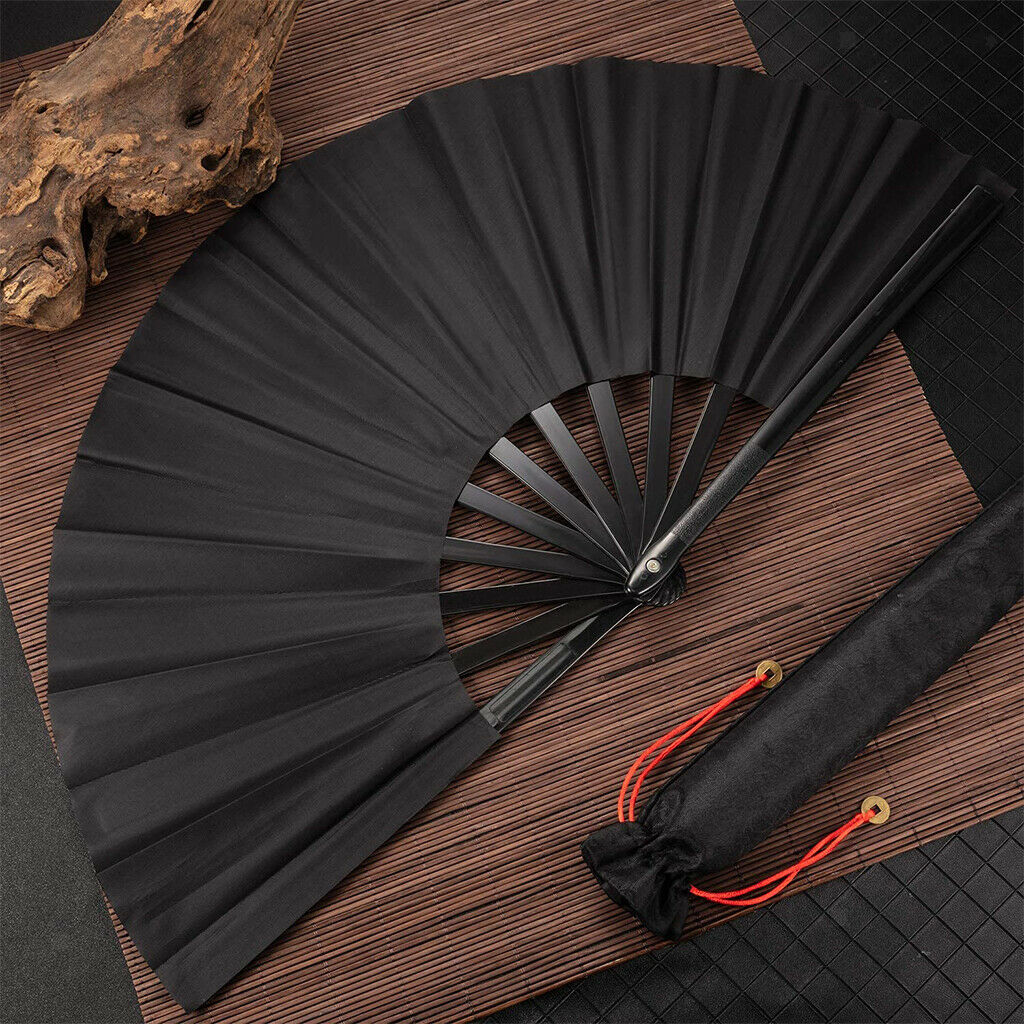 4Pcs Large Folding Fan Kung Fu Black Folding Hand Fan Performance Party
