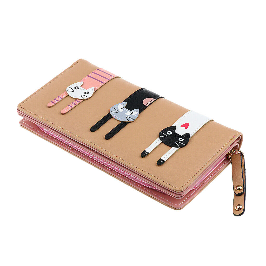 Women Leather Multi-functional Coin Holder Mobile Phone Wallet khaki