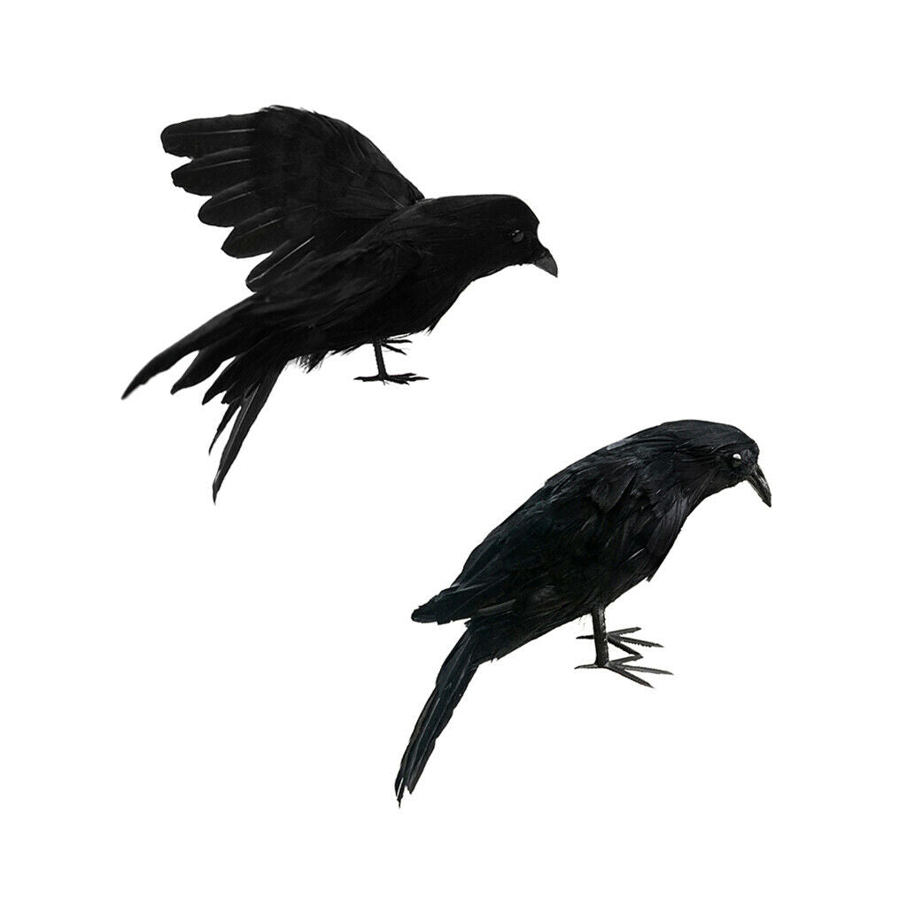 2pcs Lifelike Artificial Birds Realistic Raven Magpie Tree Decor